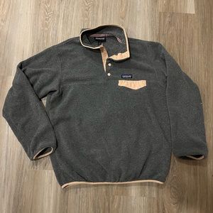 Patagonia Dark Gray Fleece Snap Pullover with Tan Trim